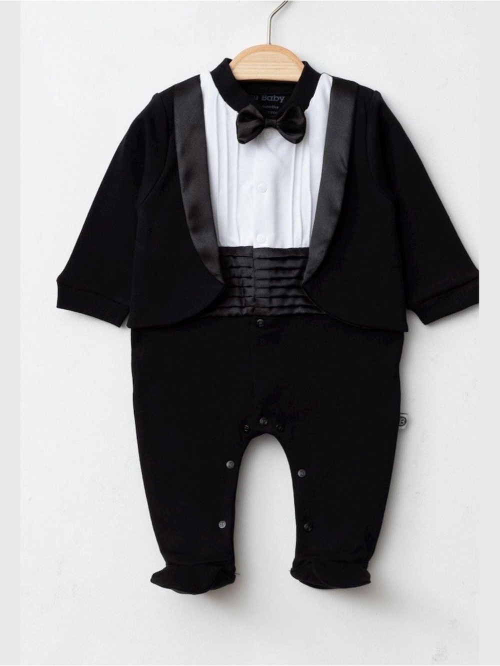 Baby Tuxedo One-Piece Romper - Black & White for wedding